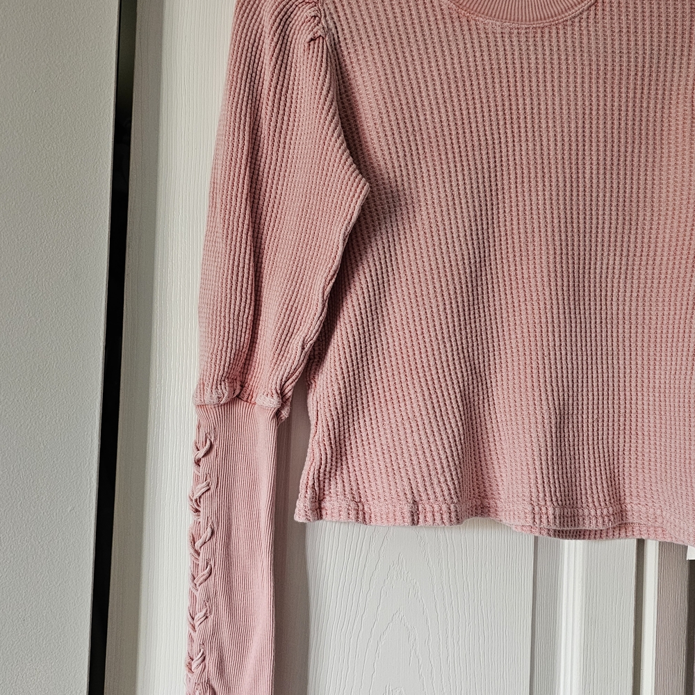 Free People Blush Waffle Knit Long Sleeve Top